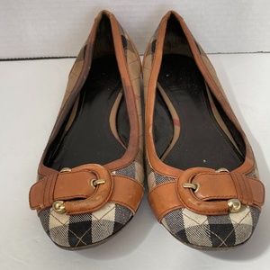 BURBERRY Nova Check Plaid Buckle Ballet Flats sz 39